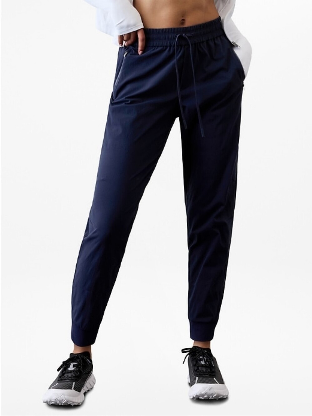 Athleta Trekkie Relaxed Mid Rise Navy Joggers Size Large